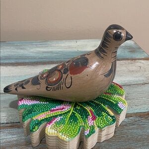 Vintage Tonala Mexican Folk Art Hand Painted Pottery Bird Natural Brown ADORABLE